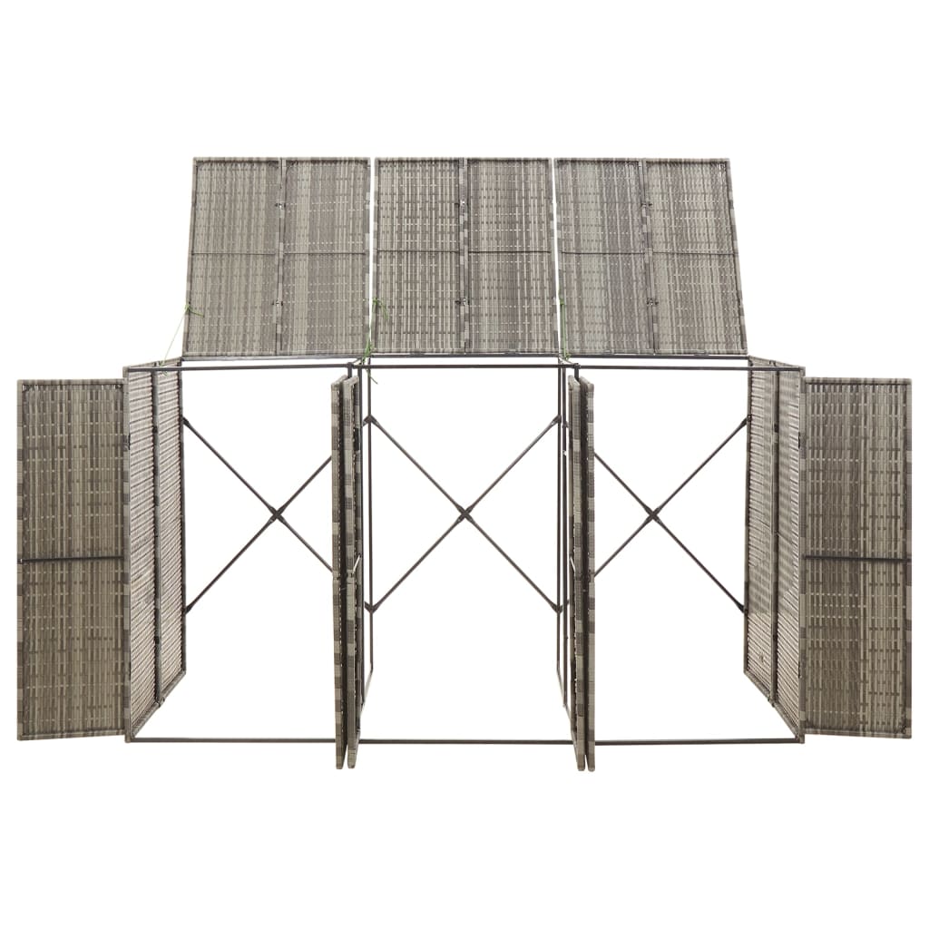 Szürke polyrattan hármas kerekeskuka tárolófészer 207x80x117 cm