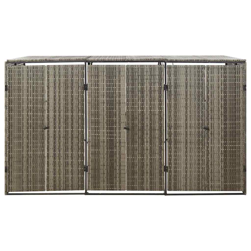 Szürke polyrattan hármas kerekeskuka tárolófészer 207x80x117 cm
