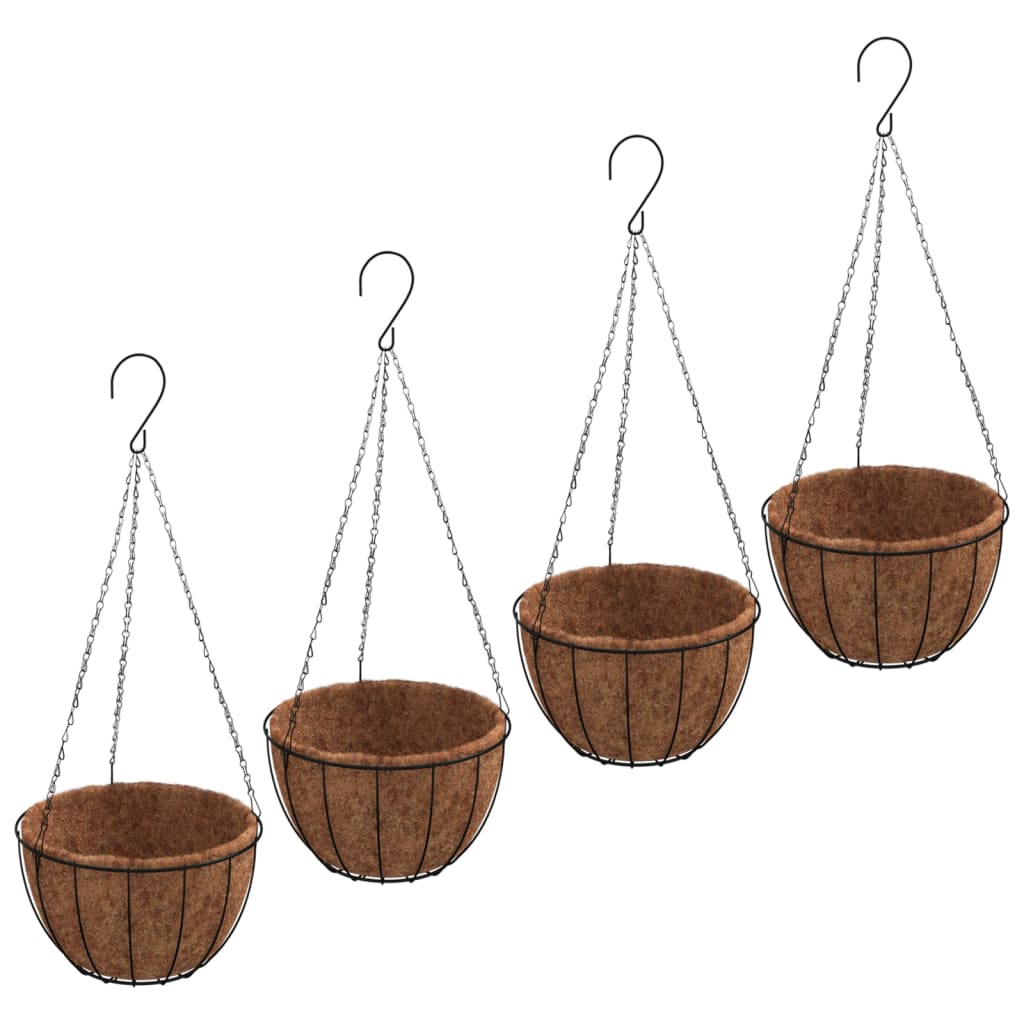 4 db fekete acél függő növénytartó kókusz béléssel ø 30 x 52 cm