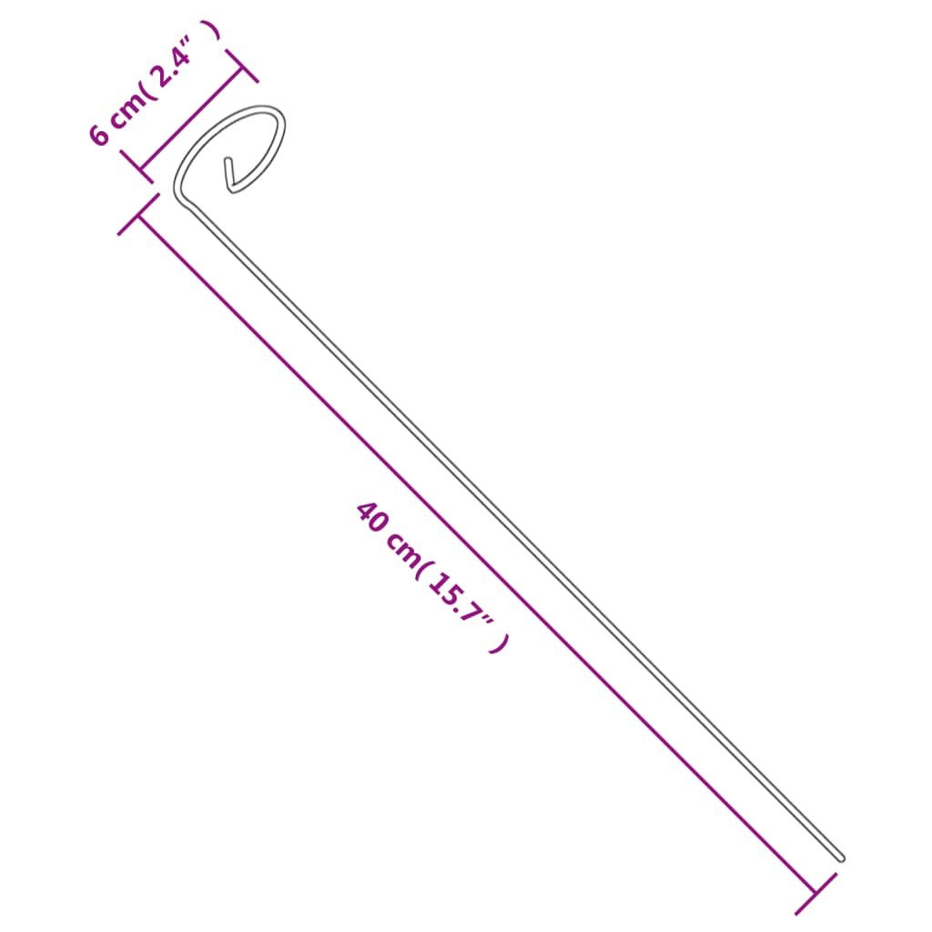 20 db fekete acél kerti növénykaró 40 cm