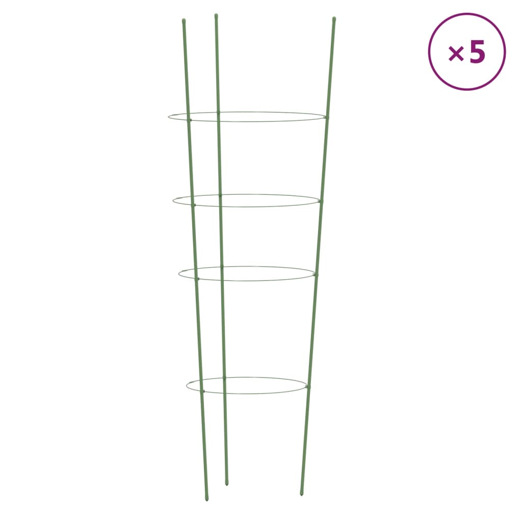 5 db zöld acél kerti növénytámasz 4 gyűrűvel 90 cm