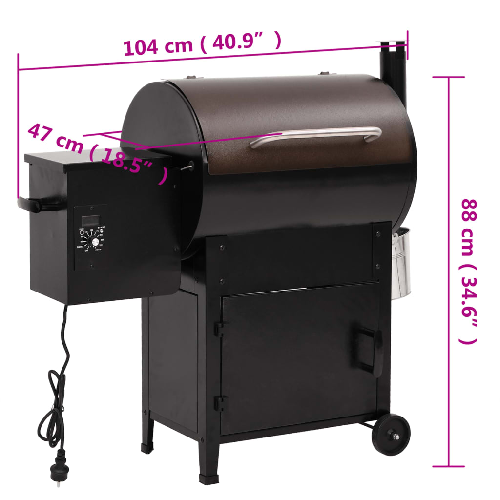 Fekete vas pellet grillsütő kéménnyel 104 cm