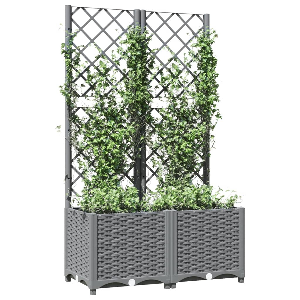 Világosszürke pp rácsos kerti ültetőláda 80 x 40 x 136 cm
