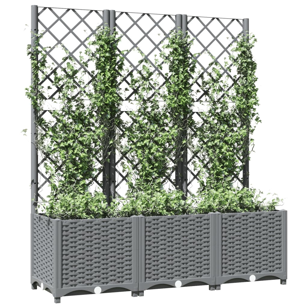 Világosszürke pp rácsos kerti ültetőláda 120 x 40 x 136 cm
