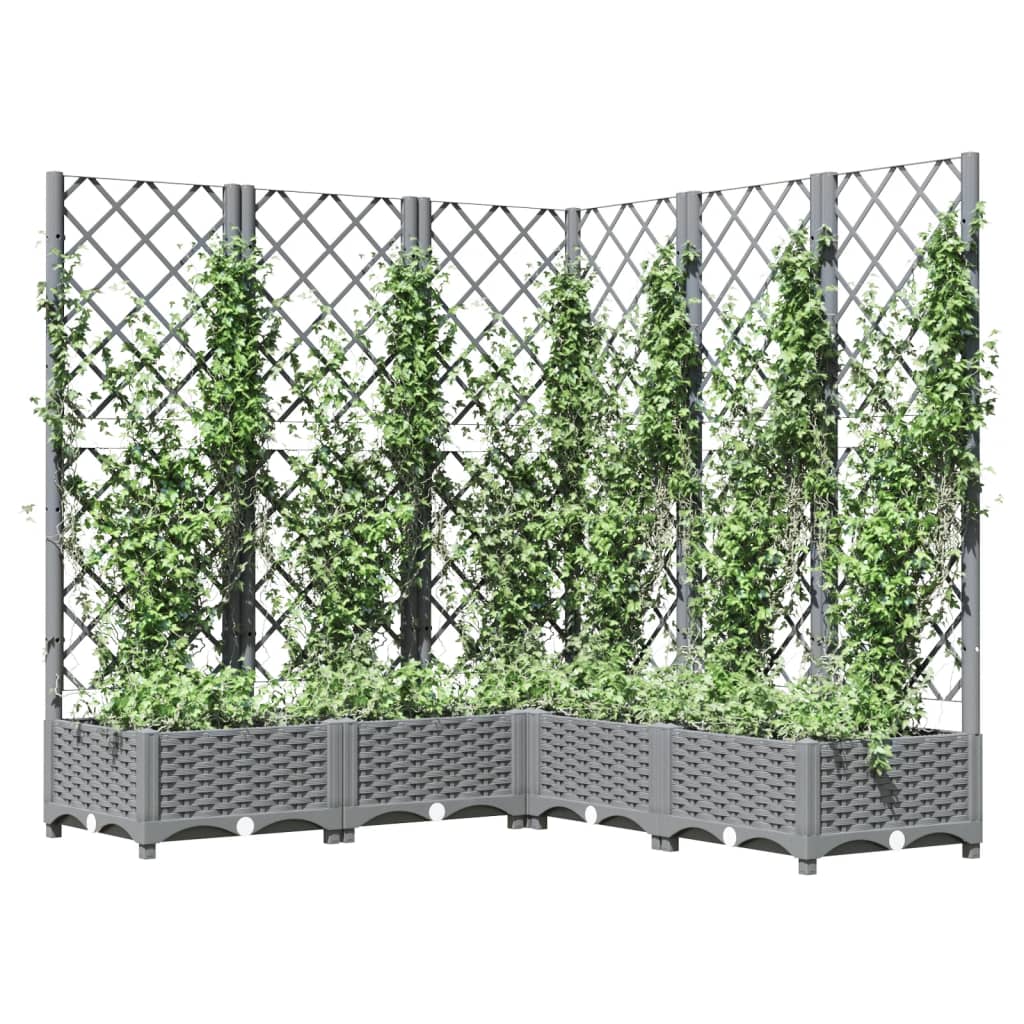 Világosszürke pp rácsos kerti ültetőláda 120 x 120 x 121,5 cm