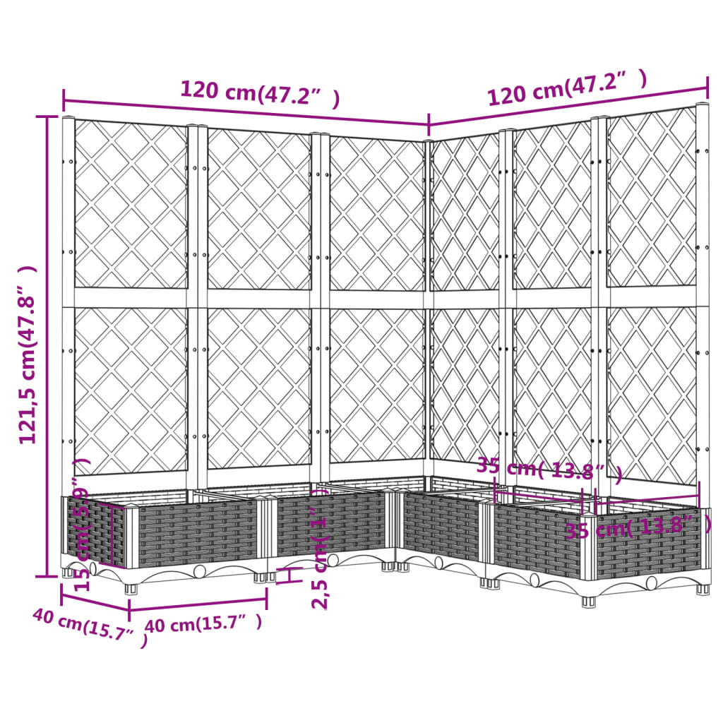 Világosszürke pp rácsos kerti ültetőláda 120 x 120 x 121,5 cm