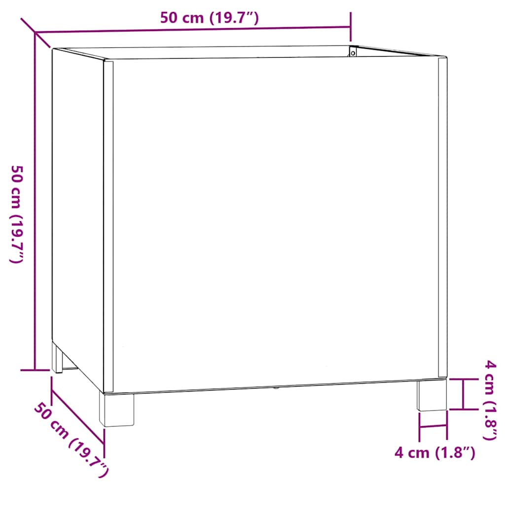 2 db rozsda színű corten acél növénytartó lábbal 50x50x50 cm