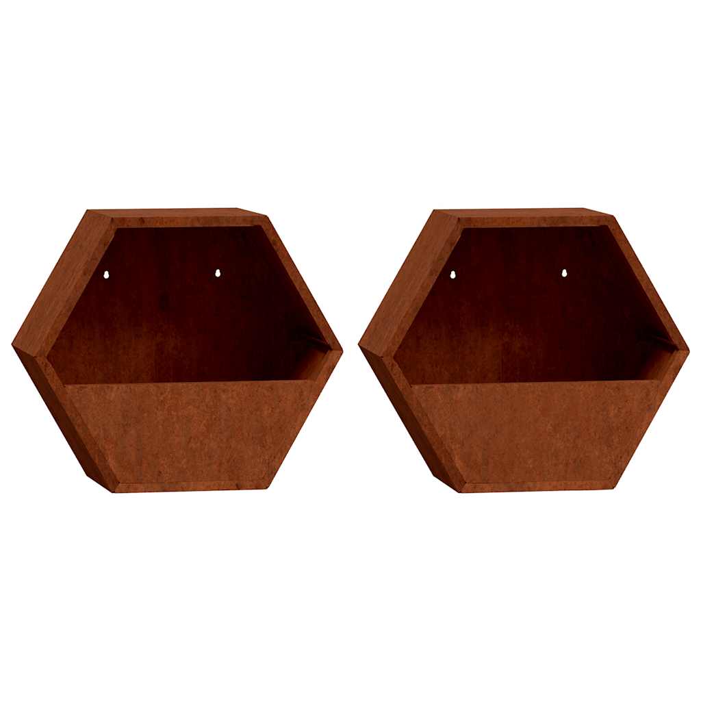 2 db rozsda színű corten acél fali növénytartó 46 x 10 x 40 cm