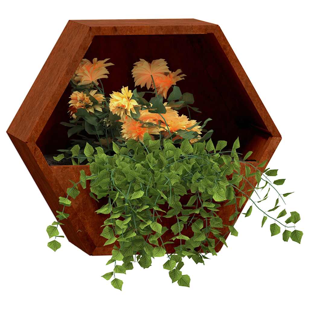 2 db rozsda színű corten acél fali növénytartó 46 x 10 x 40 cm