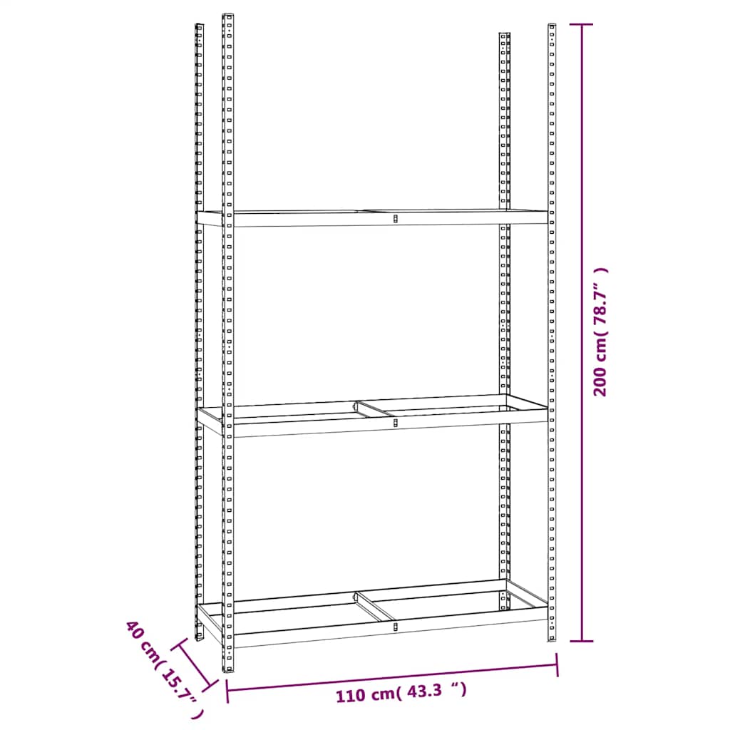 4 db ezüstszínű 3 szintes acél gumiabroncstartó 110x40x200 cm