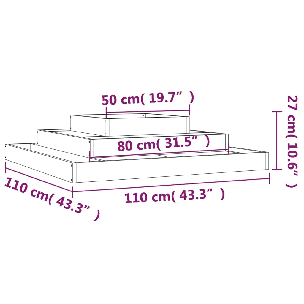 Szürke tömör fenyő növénytartó 110x110x27 cm