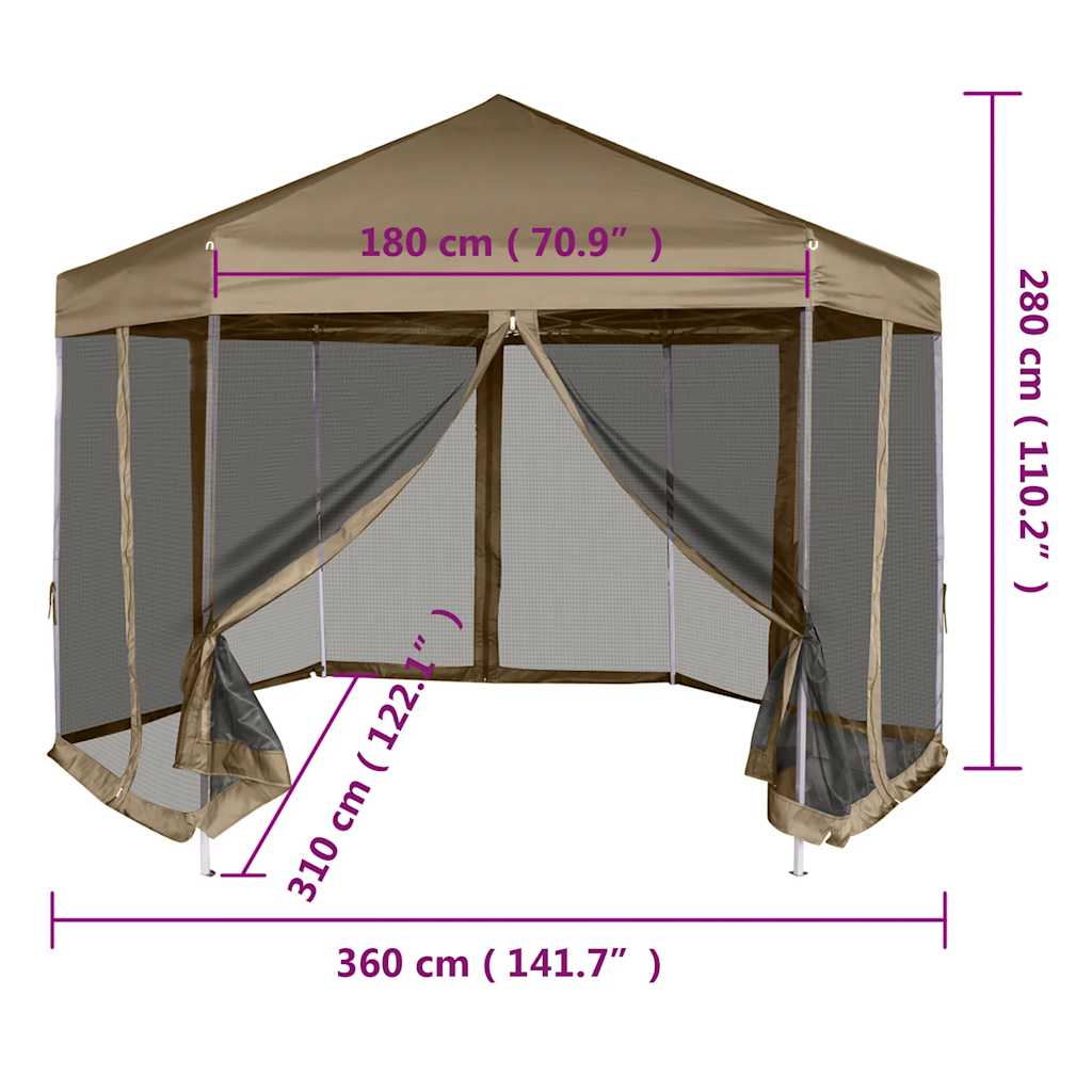 Tópszínű összecsukható pavilon oldalfalakkal 3,6x3,1 m 220 g/m²