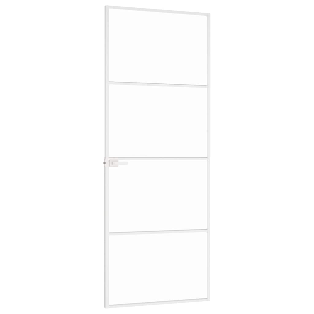 Fehér edzett üveg és alumínium vékony beltéri ajtó 76x201,5 cm