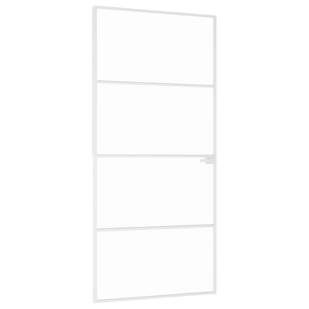 Fehér edzett üveg és alumínium vékony beltéri ajtó 93x201,5 cm