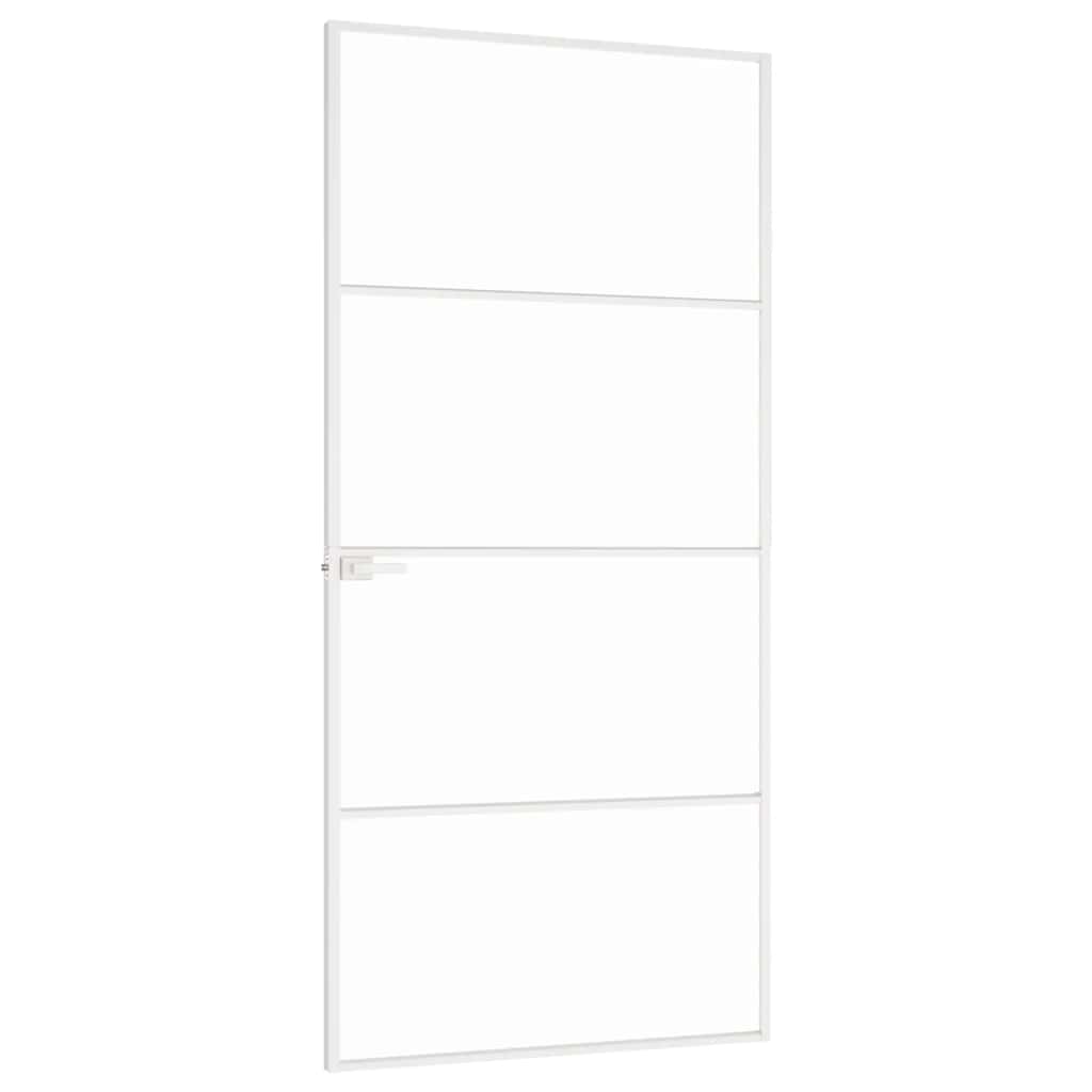 Fehér edzett üveg és alumínium vékony beltéri ajtó 93x201,5 cm