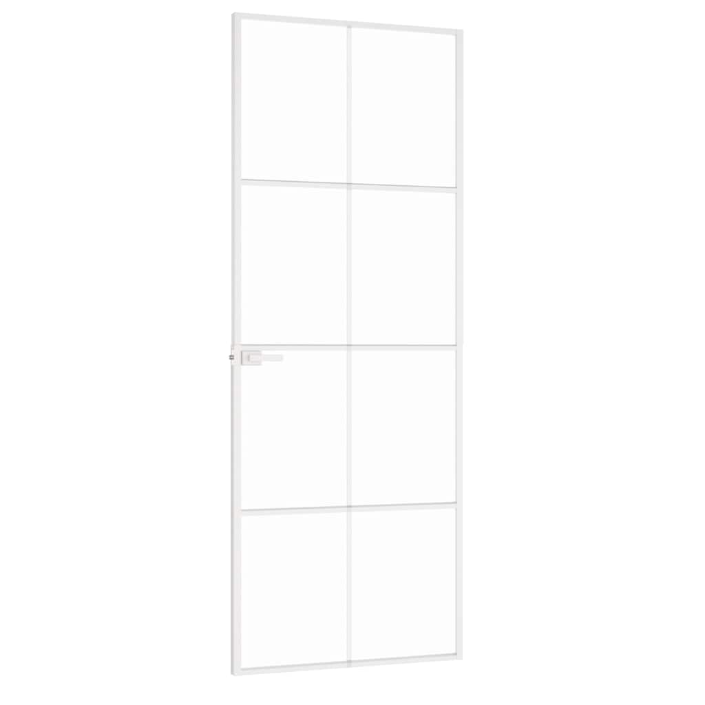 Fehér edzett üveg és alumínium vékony beltéri ajtó 76x201,5 cm