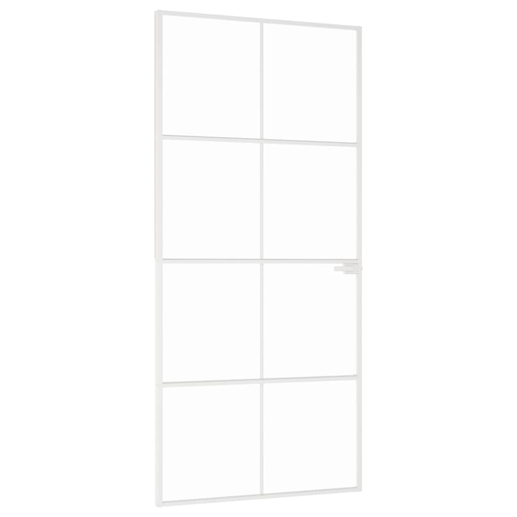 Fehér edzett üveg és alumínium vékony beltéri ajtó 93x201,5 cm