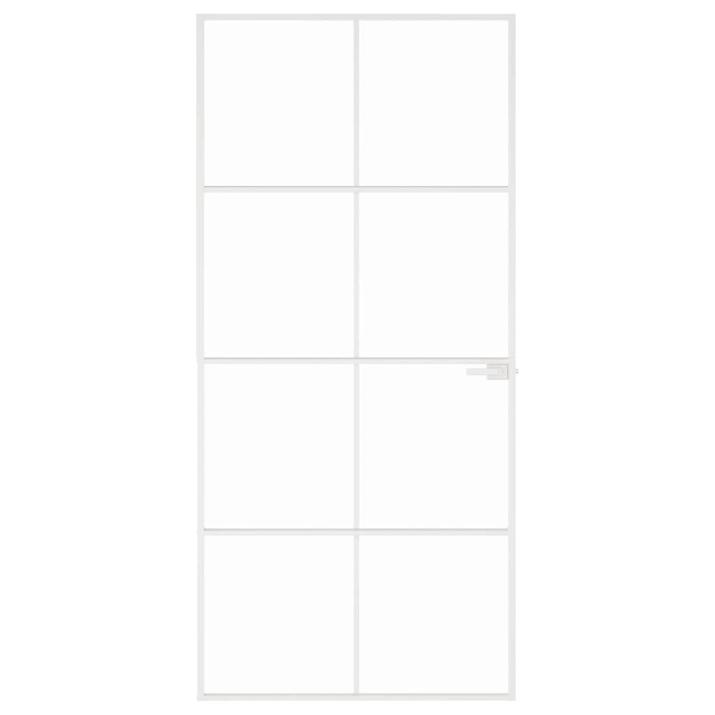 Fehér edzett üveg és alumínium vékony beltéri ajtó 93x201,5 cm