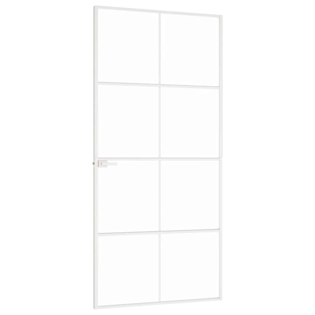 Fehér edzett üveg és alumínium vékony beltéri ajtó 93x201,5 cm