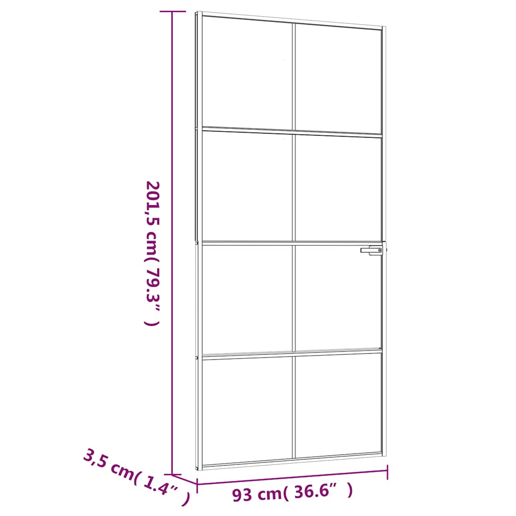 Fehér edzett üveg és alumínium vékony beltéri ajtó 93x201,5 cm