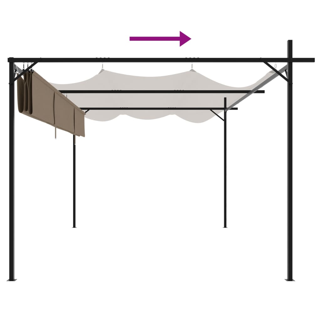 Tópszínű pergola behúzható tetővel 395 x 292 x 230 cm