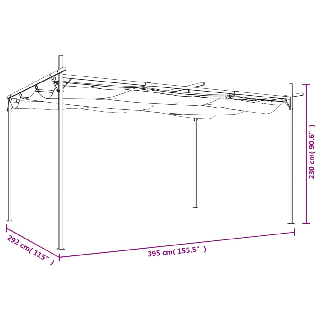 Tópszínű pergola behúzható tetővel 395 x 292 x 230 cm