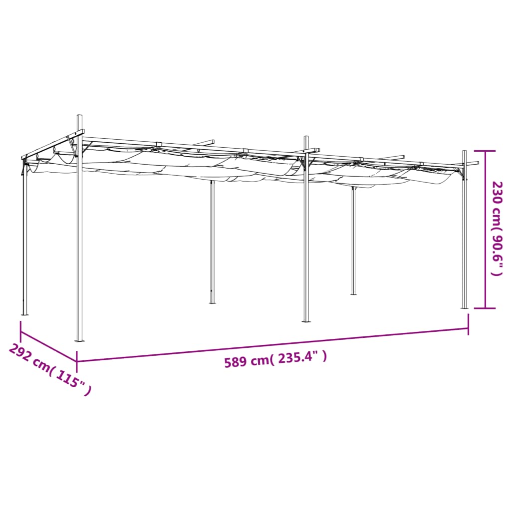 Antracitszürke pergola behúzható tetővel 589 x 292 x 230 cm
