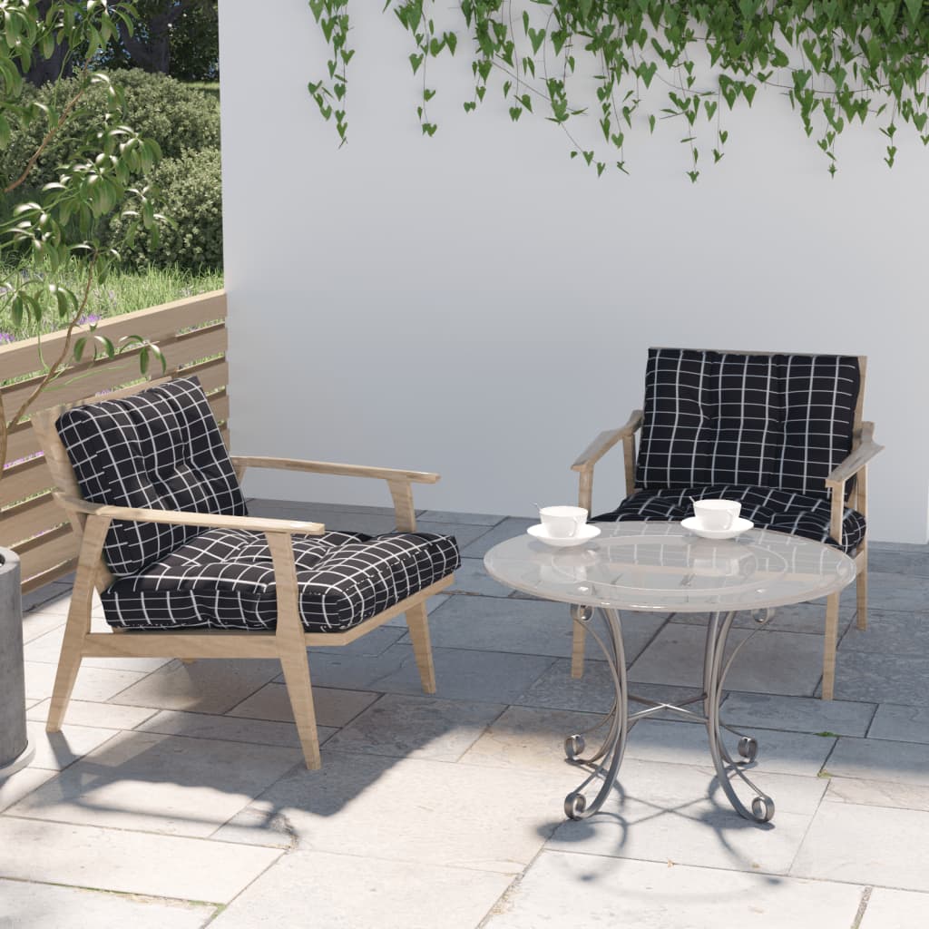 2 db fekete kockás szövet raklapkanapé-párna