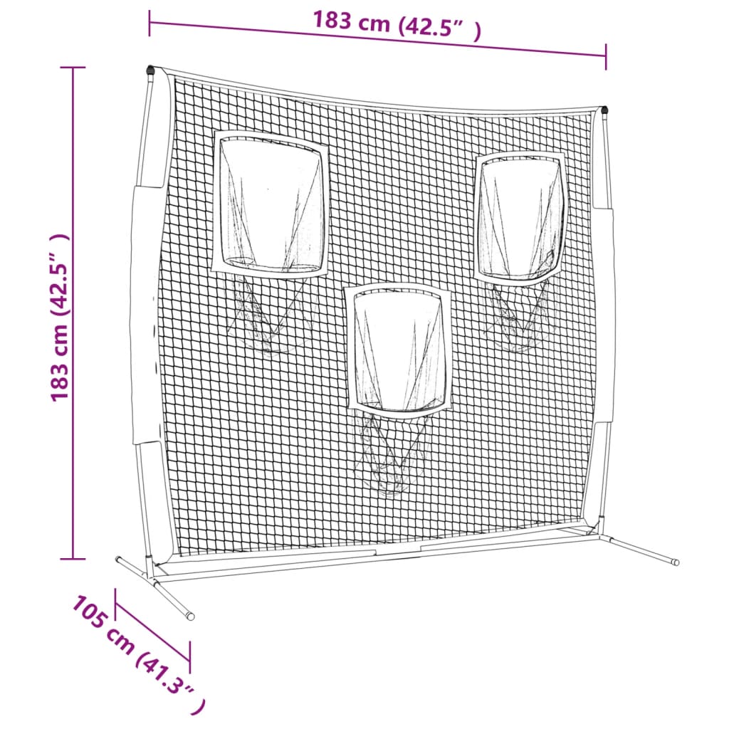 Hordozható fekete/piros poliészter baseballháló 183x105x183 cm