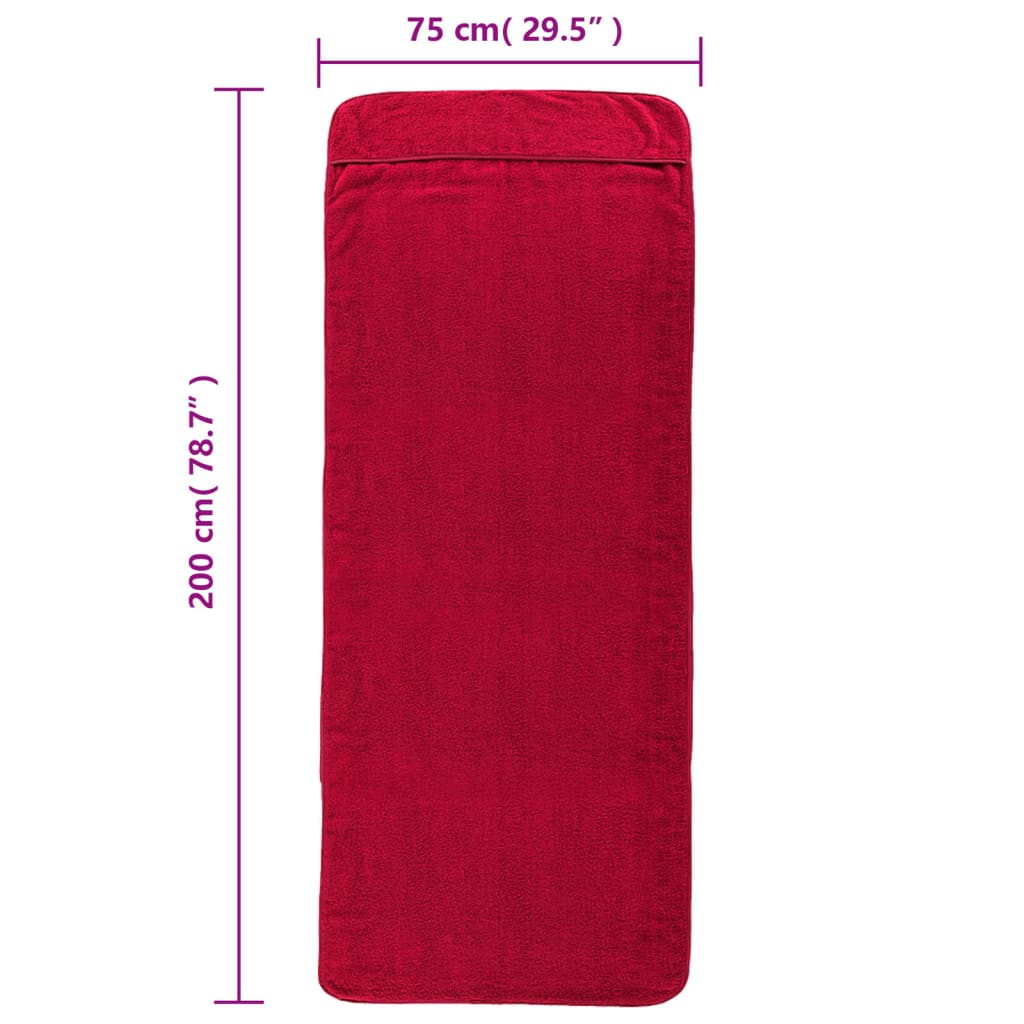 2 db burgundi vörös 400 gsm szövet strandtörölköző 75 x 200 cm
