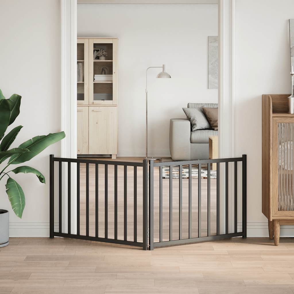 Fekete tömör fenyőfa 2 paneles összecsukható kutyakapu 160 cm