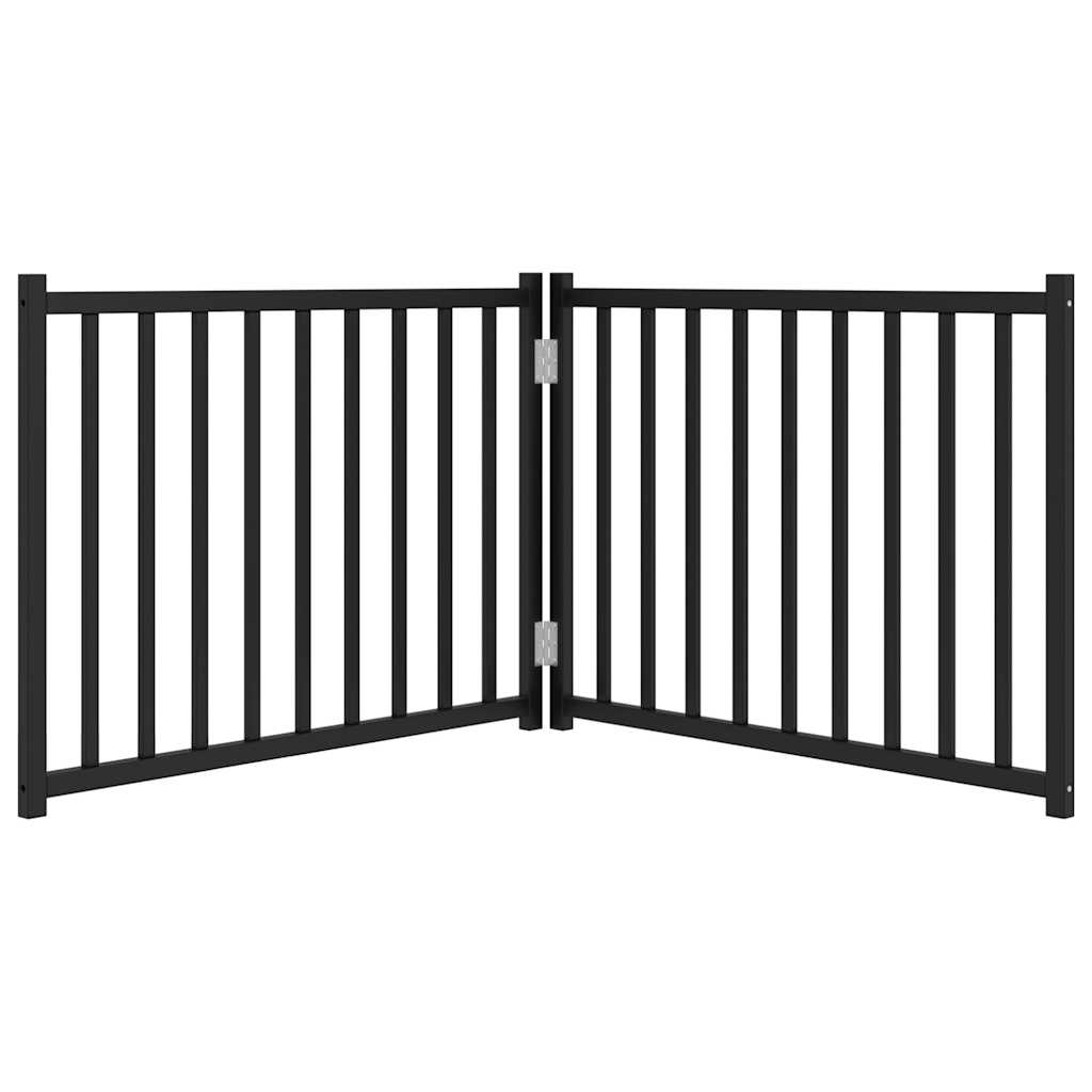 Fekete tömör fenyőfa 2 paneles összecsukható kutyakapu 160 cm