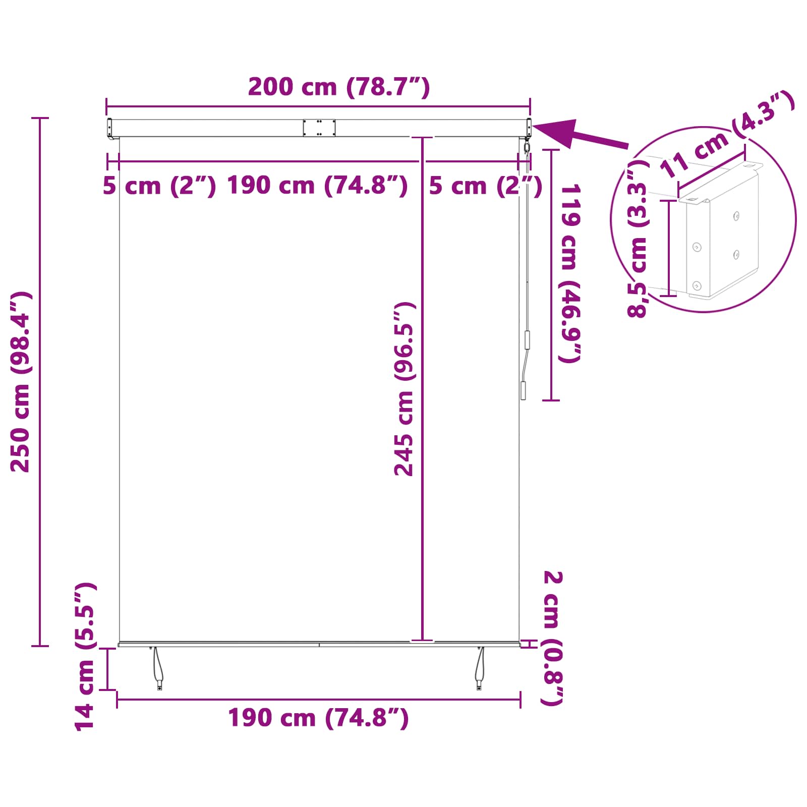 Roletta kék és fehér 200 x 250 cm szövet és alumínium