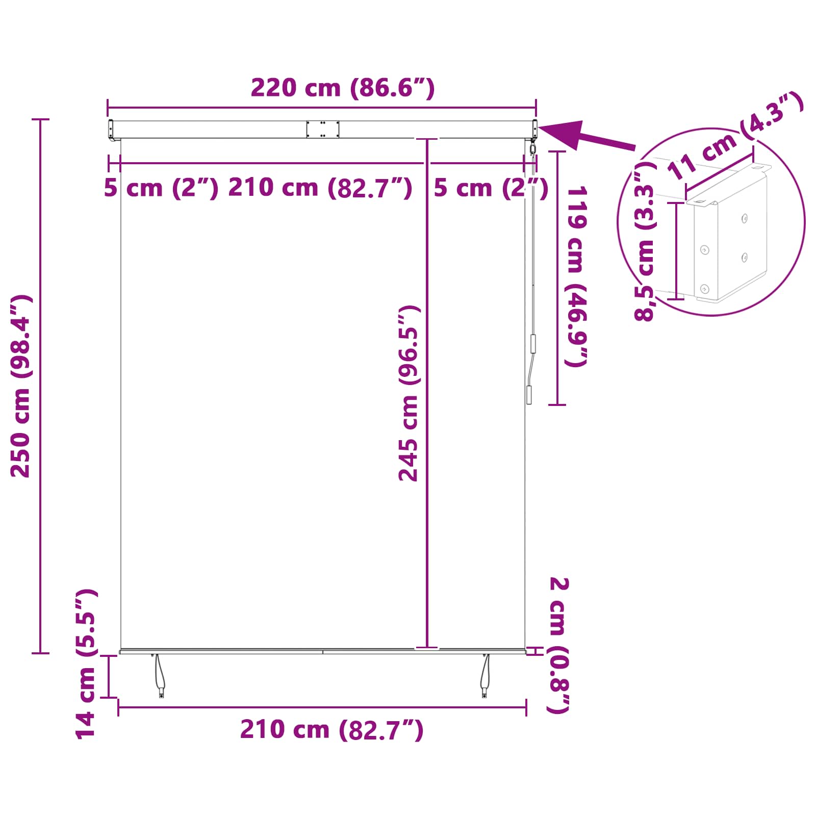 Roletta sárga és kék 200 x 250 cm szövet és alumínium