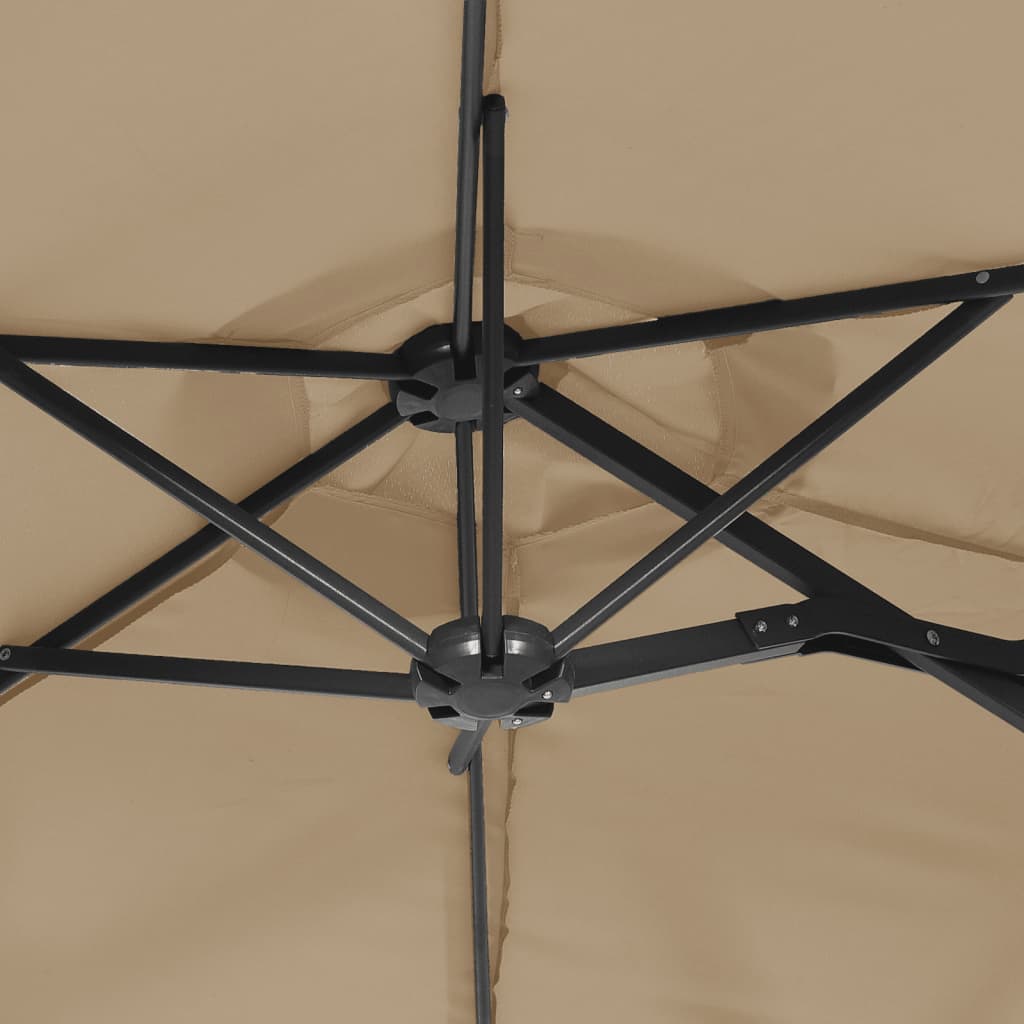 Tópszínű dupla tetős napernyő led-ekkel 316x145 cm