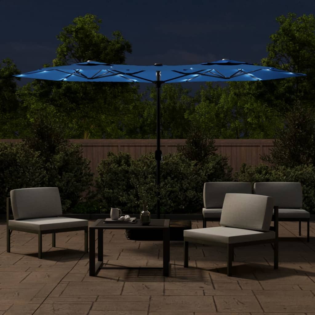Azúrkék dupla tetős led-es napernyő 316x145 cm