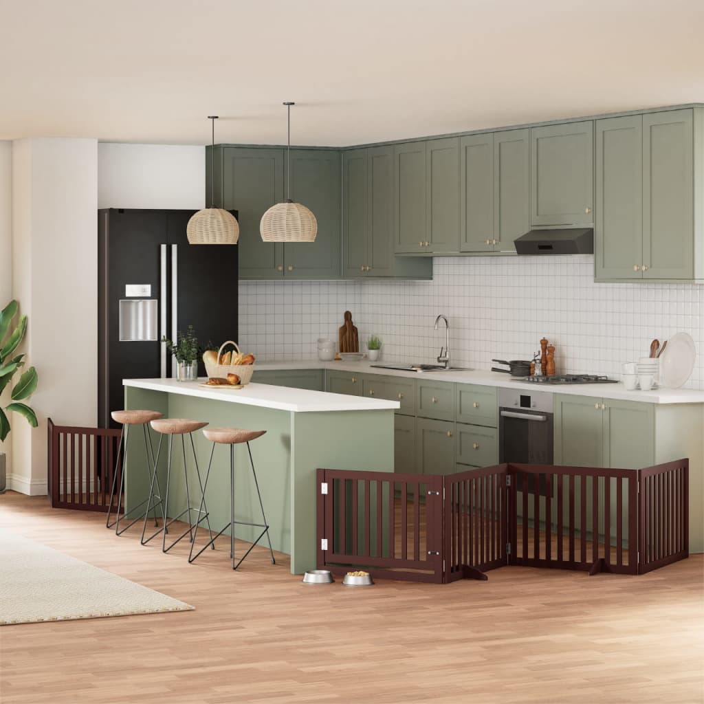 Barna nyárfa 8 paneles összecsukható kutyakapu ajtóval 640 cm