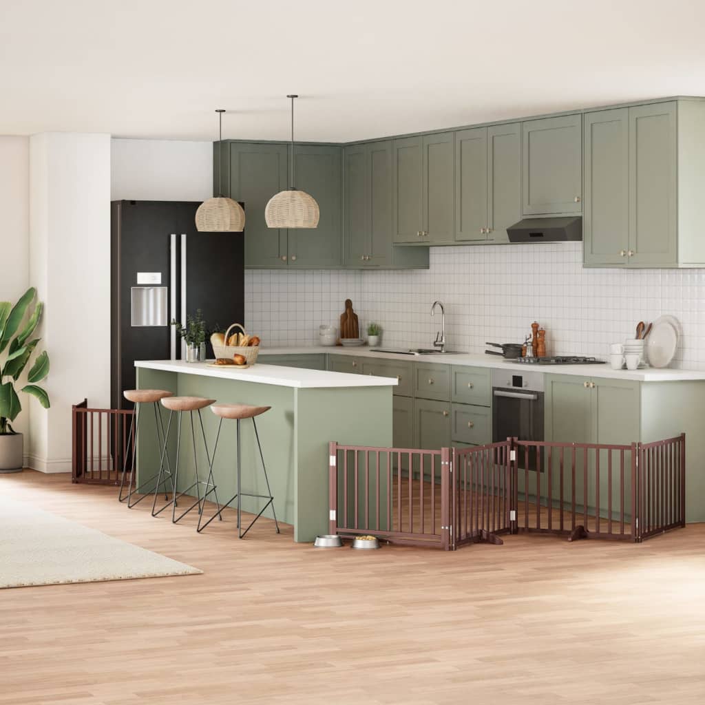 Barna nyárfa 6 paneles összecsukható kutyakapu ajtóval 480 cm