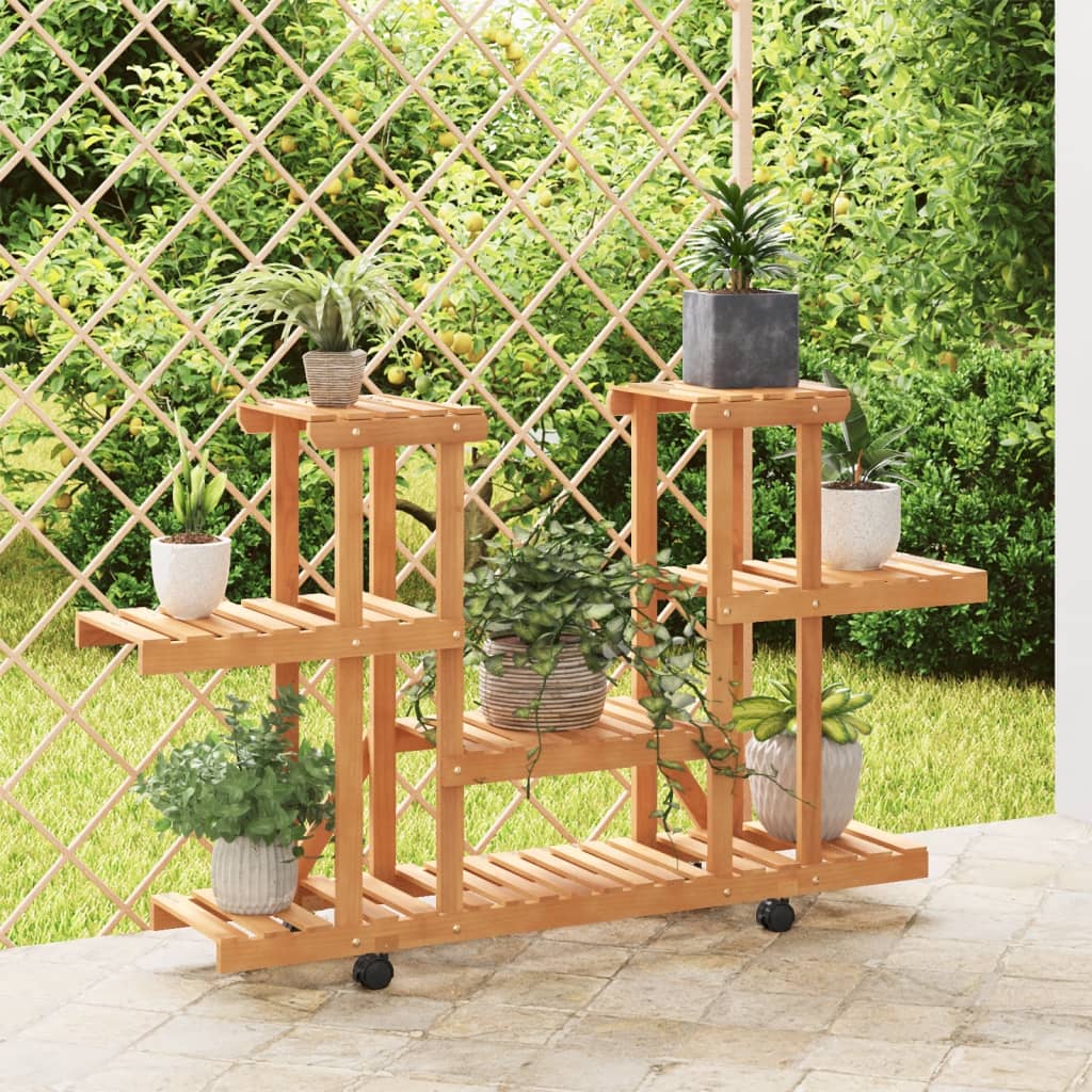 Tömör fenyőfa virágtartó állvány kerekekkel 110 x 25 x 78 cm