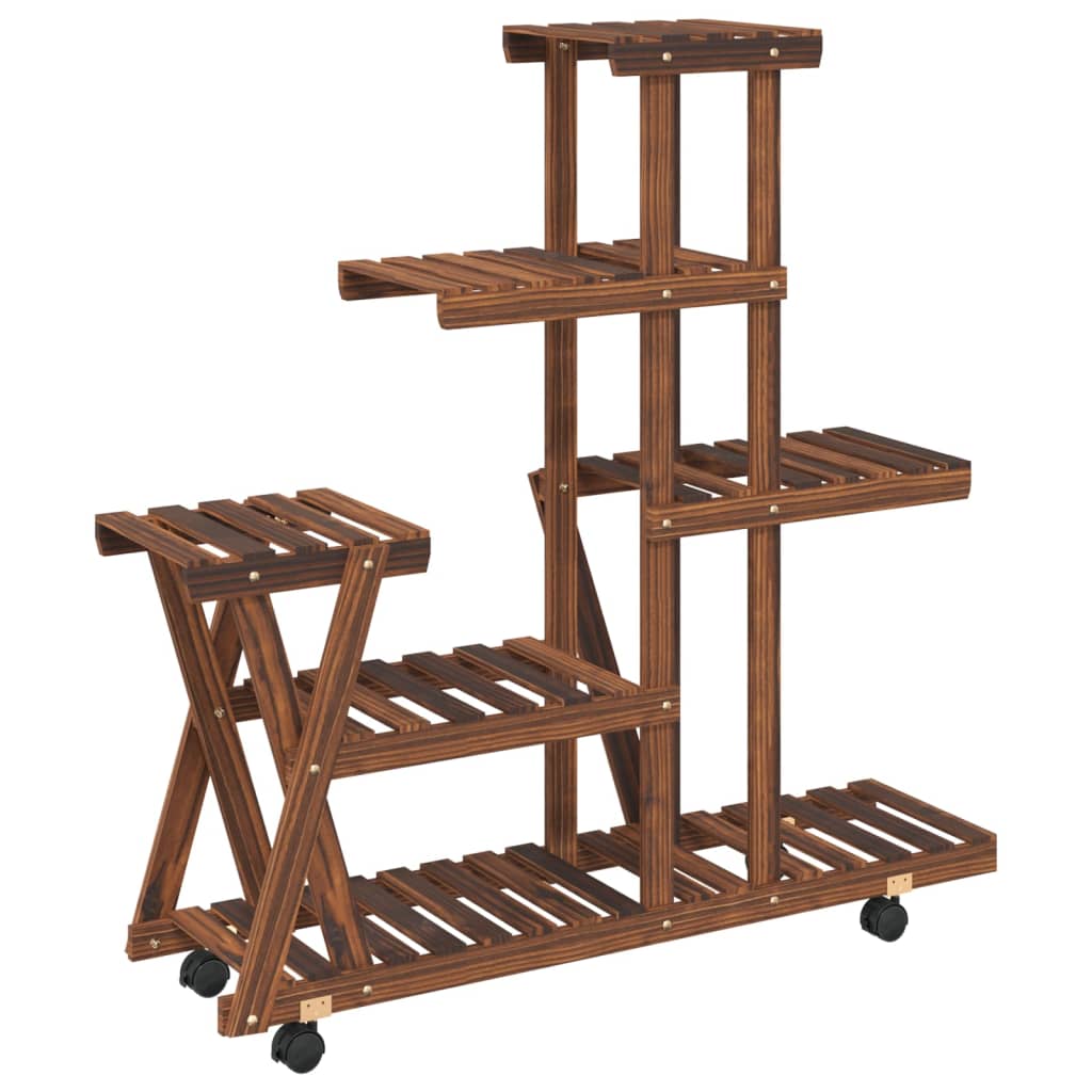 Tömör fenyőfa virágtartó állvány kerekekkel 95 x 25 x 101 cm