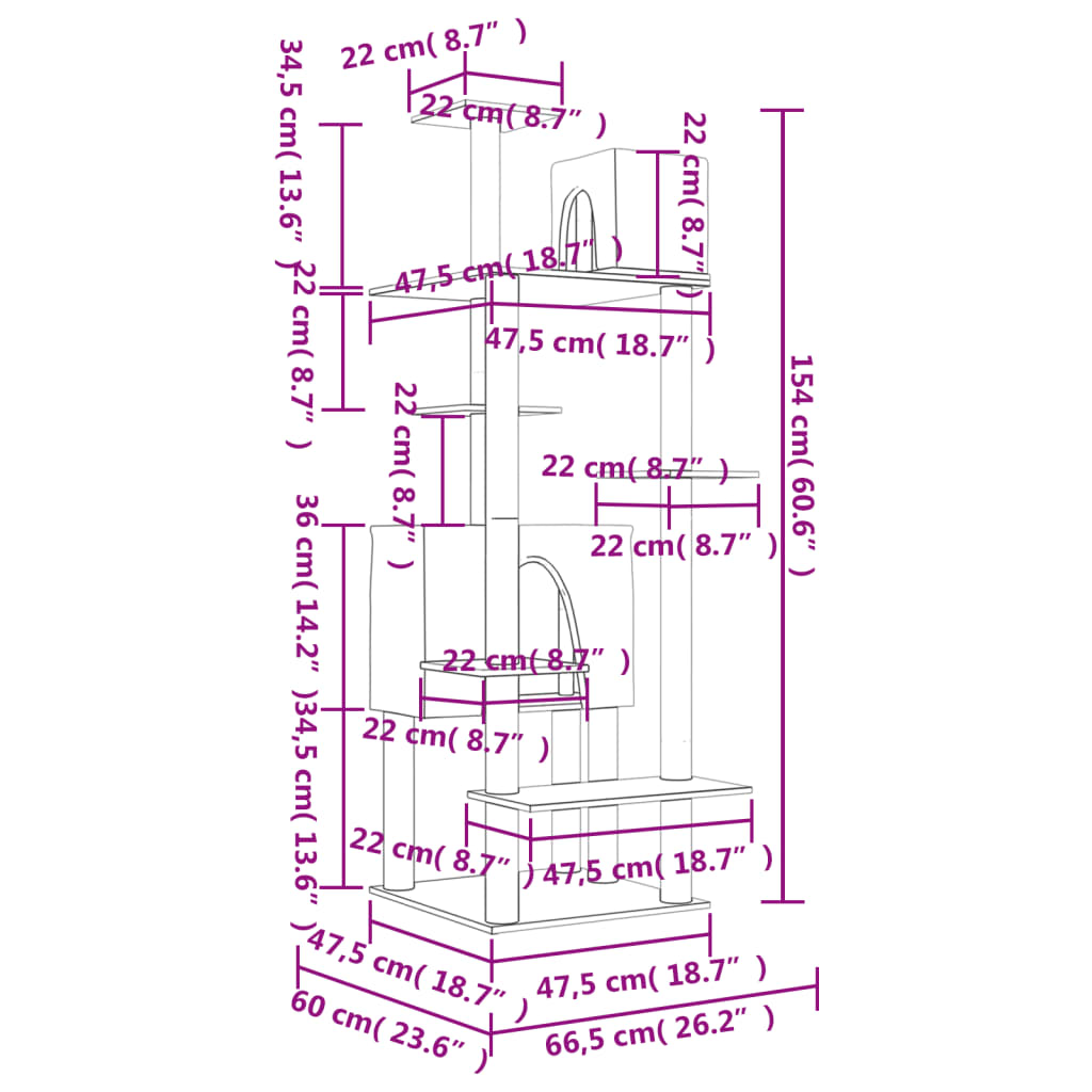 Sötétszürke macskabútor szizál kaparóoszlopokkal 154 cm