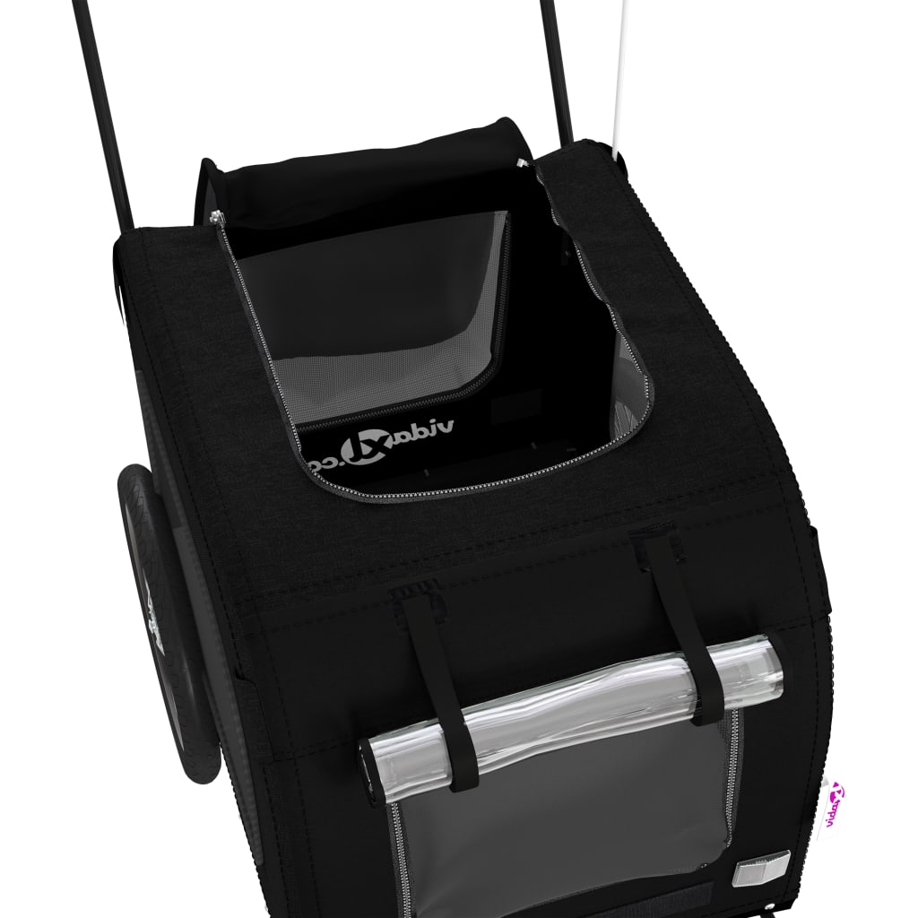 Fekete oxford szövet és vas kisállatszállító kerékpár utánfutó