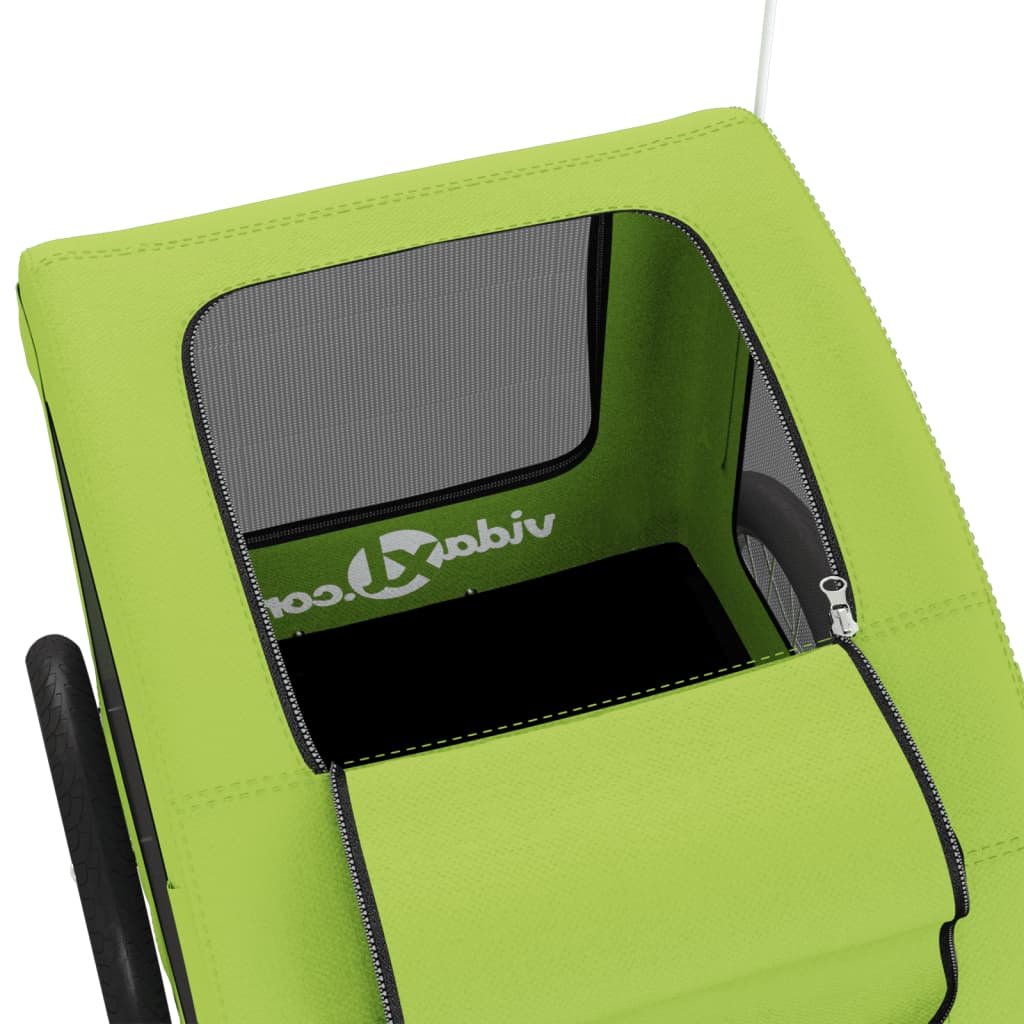 Zöld szövet és vas kutyaszállító kerékpár-utánfutó