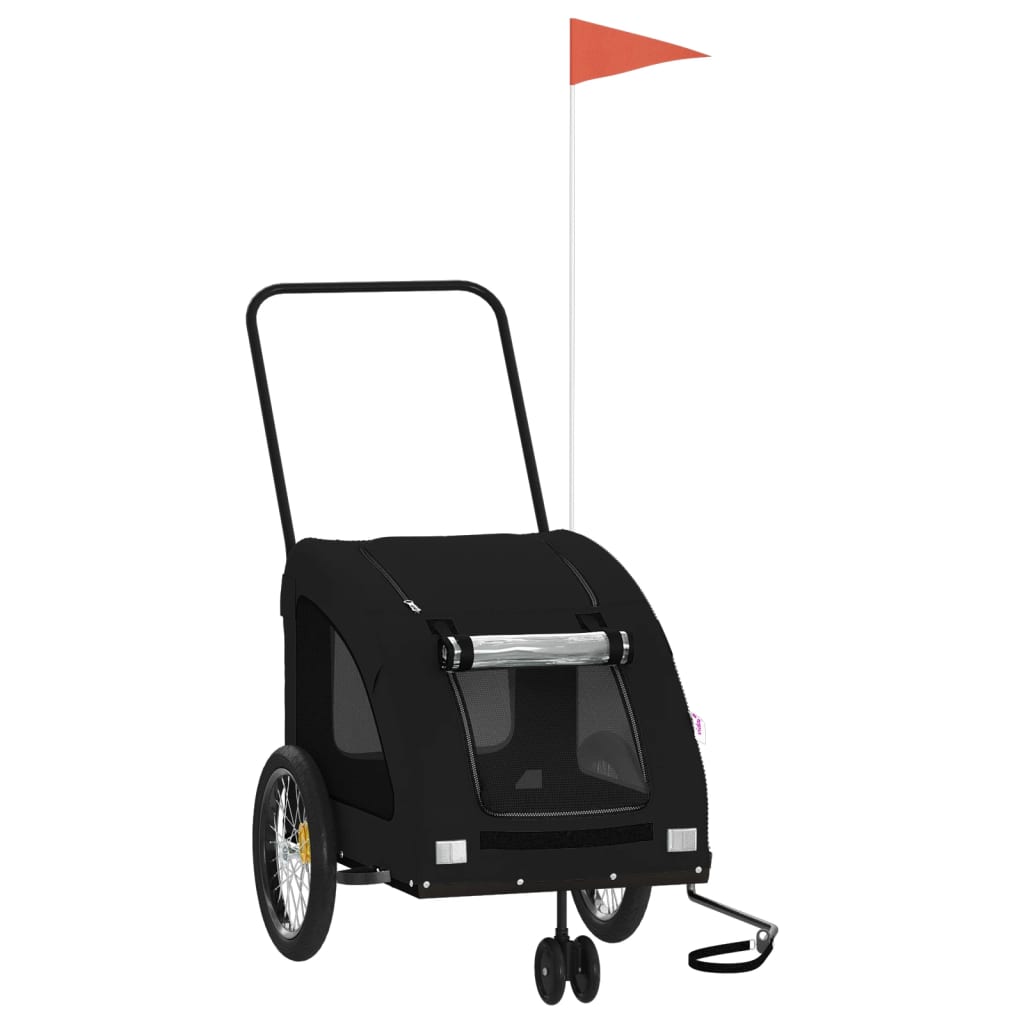 Fekete oxford szövet és vas kisállatszállító kerékpár-utánfutó