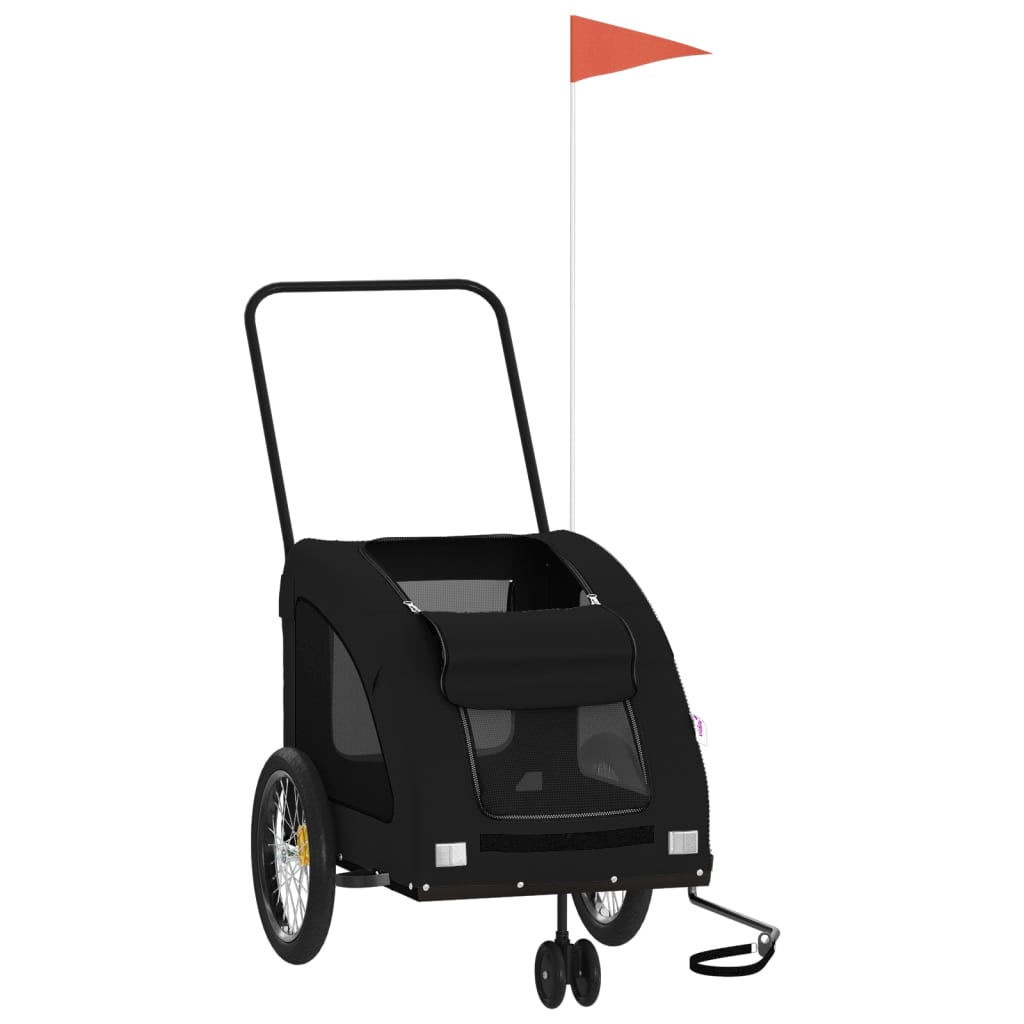 Fekete oxford szövet és vas kisállatszállító kerékpár-utánfutó