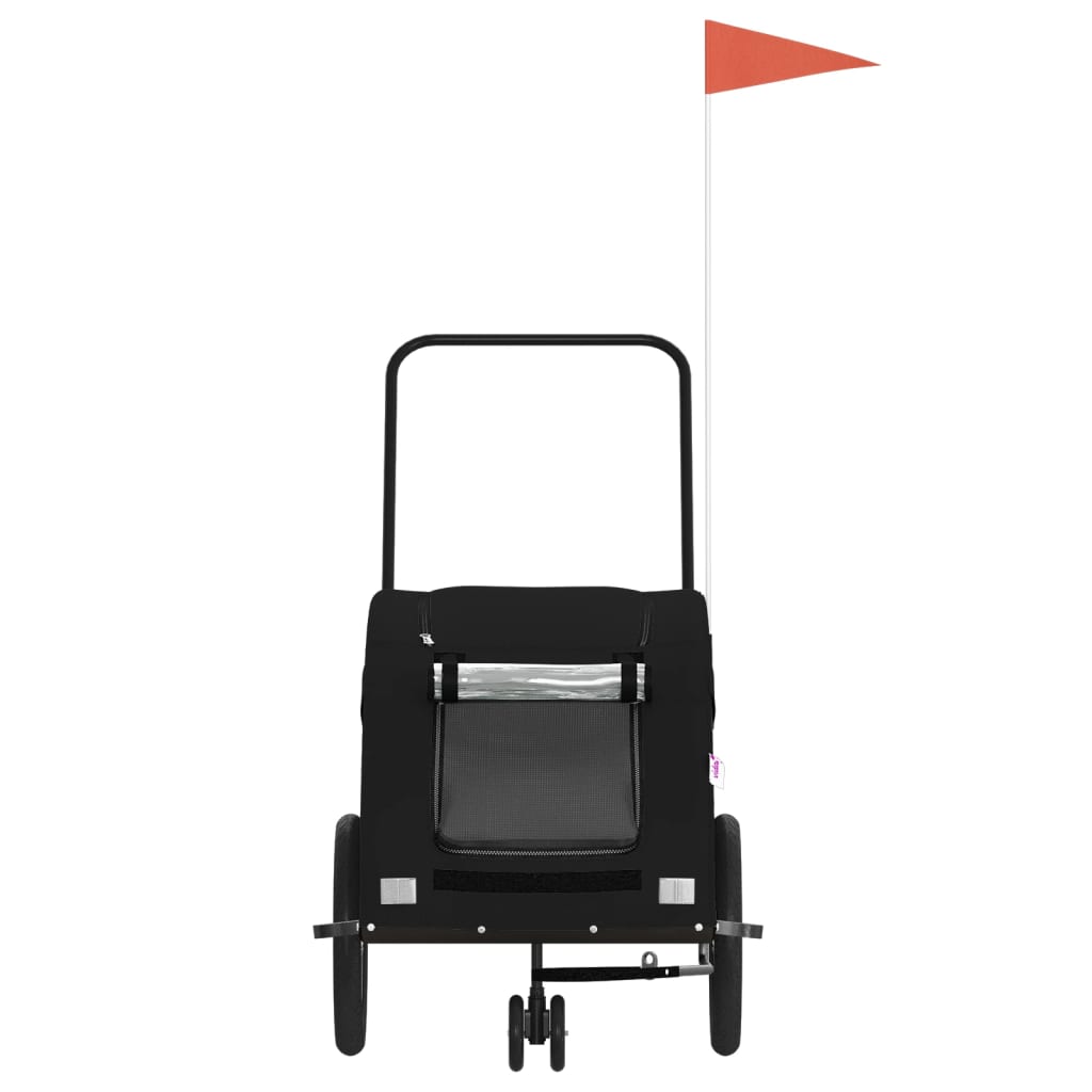 Fekete oxford szövet és vas kisállatszállító kerékpár-utánfutó