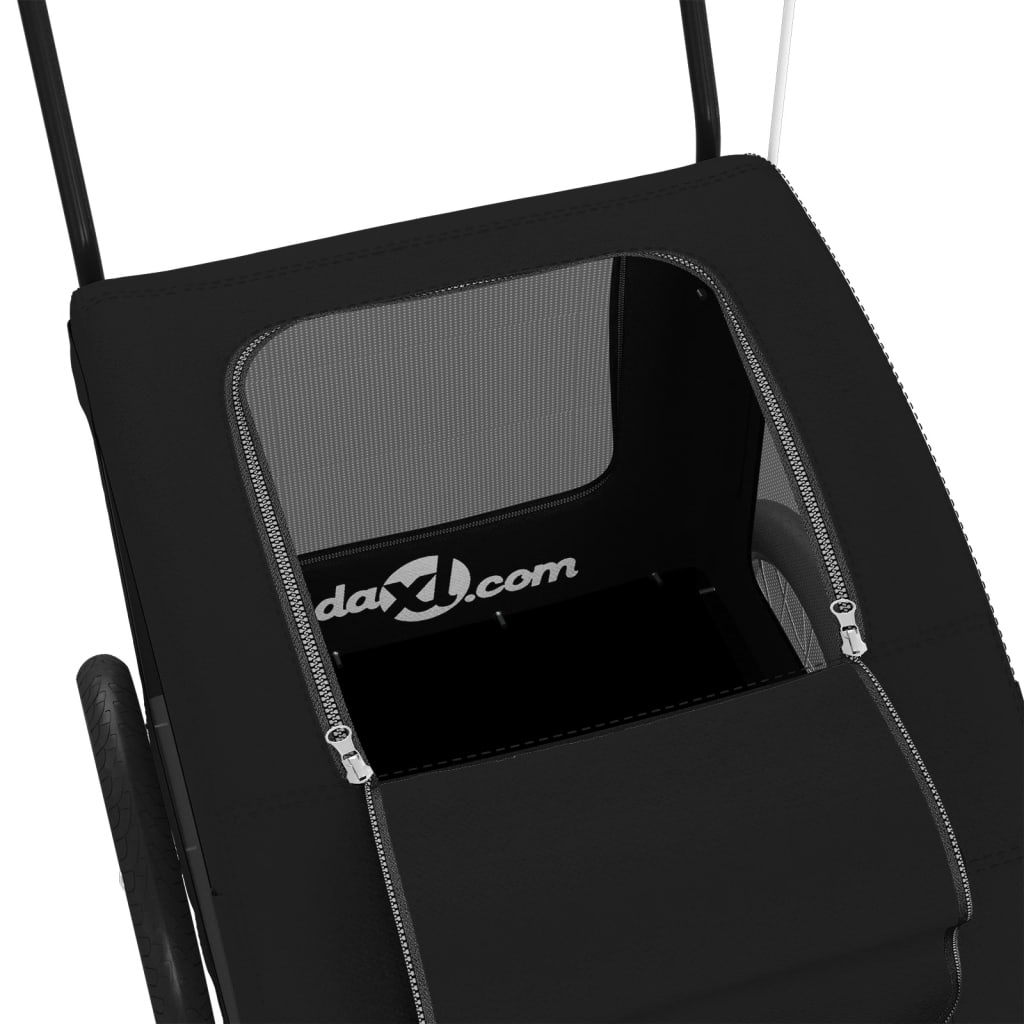 Fekete oxford szövet és vas kisállatszállító kerékpár-utánfutó