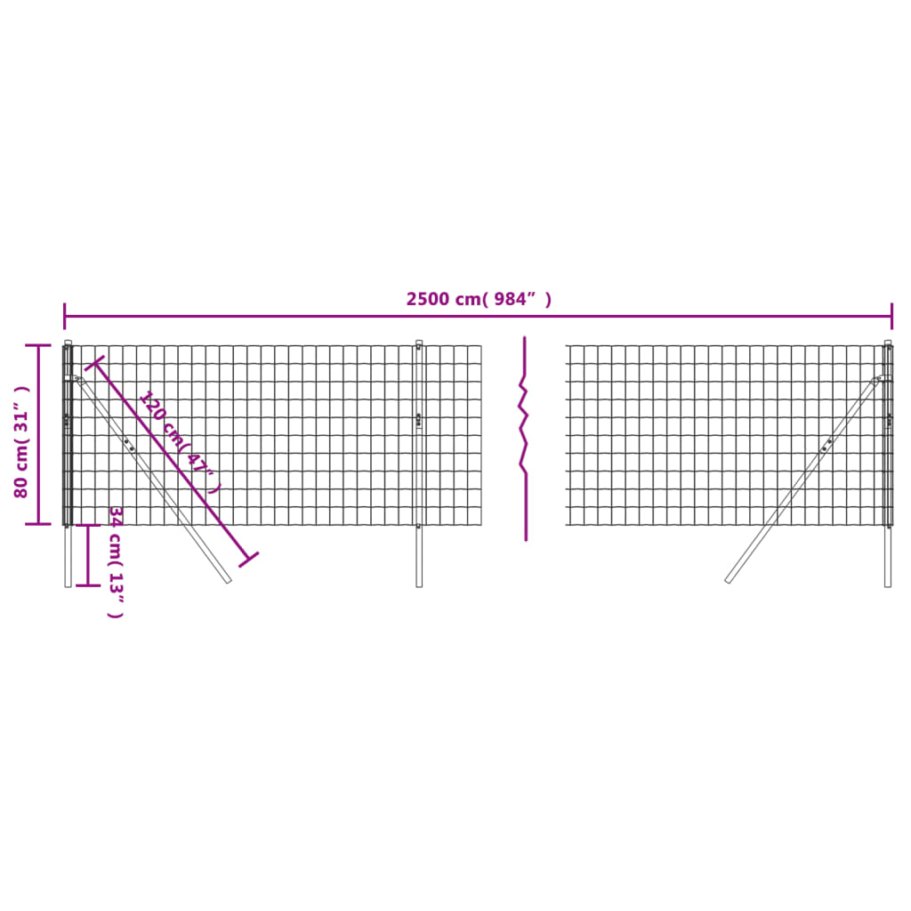 Antracitszürke horganyzott acél dróthálós kerítés 0,8x25 m Antracitszürke horganyzott acél dróthálós kerítés 0,8x25 m