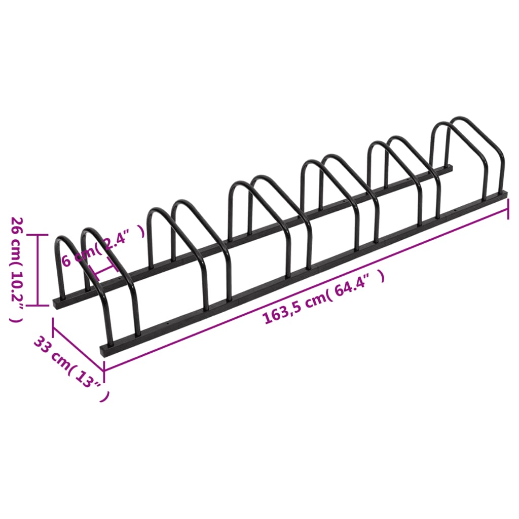 Vidaxl fekete acél kerékpártároló 6 kerékpárhoz