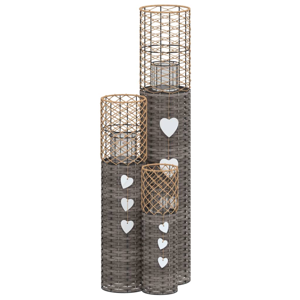 3 db szürke fonott gyertyatartó